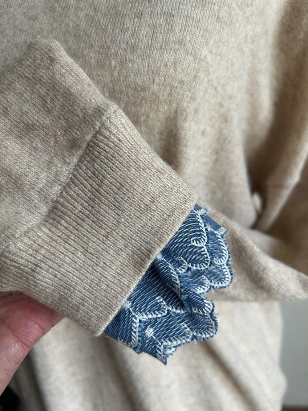 Boden Lydia Woven Frill Cashmere Blend Beige Sweater Size 14 - Picture 9 of 15